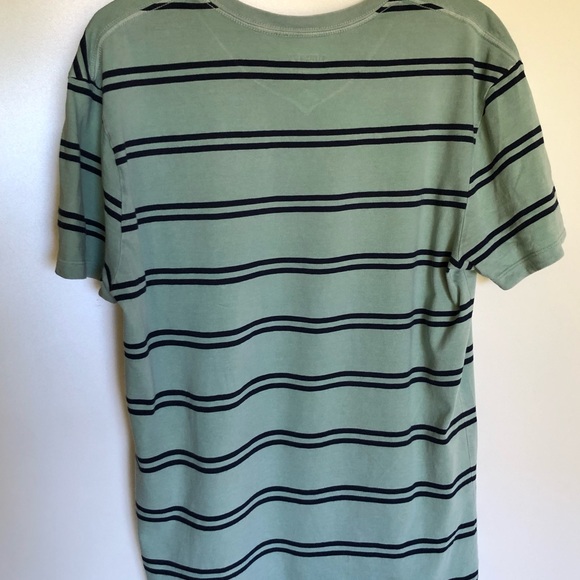 navy and pale green striped v-neck t-shirt - Picture 2 of 4